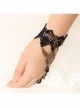 Gothic Retro Golden Wings Butterfly Black Lace Gemstone Personality Female Bracelet With Ring One Chain