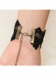 Gothic Retro Golden Wings Butterfly Black Lace Gemstone Personality Female Bracelet With Ring One Chain