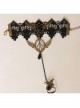 Gothic Retro Golden Wings Butterfly Black Lace Gemstone Personality Female Bracelet With Ring One Chain