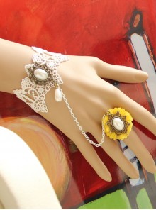 Retro Baroque White Fashion Lace Pearl Yellow Flower Female Palace Fashion Band Ring Bracelet Wristband