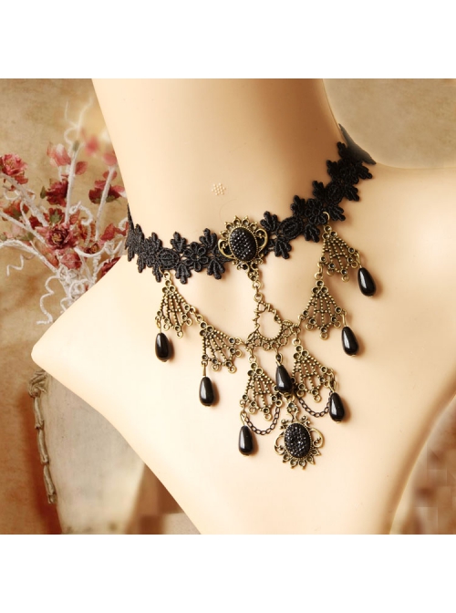 Gothic Fashion Dark Queen Retro Pearl Lace Multi-Level Female Choker