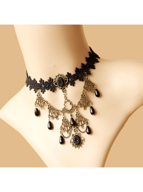 Gothic Fashion Dark Queen Retro Pearl Lace Multi-Level Female Choker