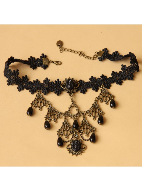 Gothic Fashion Dark Queen Retro Pearl Lace Multi-Level Female Choker