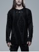 Collar Metal Skull Leather Strap Decoration Long Sleeve Black Punk Broken Holes Tassels Knit T-Shirt