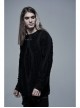 Collar Metal Skull Leather Strap Decoration Long Sleeve Black Punk Broken Holes Tassels Knit T-Shirt
