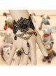 Fashion Retro Gothic Black Lace Gems Rose Flower Female Bracelet With Ring One Chain