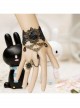 Fashion Retro Gothic Black Lace Gems Rose Flower Female Bracelet With Ring One Chain