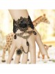 Fashion Retro Gothic Black Lace Gems Rose Flower Female Bracelet With Ring One Chain