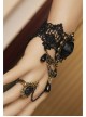 Fashion Retro Gothic Black Lace Gems Rose Flower Female Bracelet With Ring One Chain