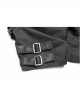 Front Chest Metal Buckle Strap Metal Button Short Sleeve Black Punk Leather Knit Blouse