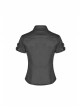 Front Chest Metal Buckle Strap Metal Button Short Sleeve Black Punk Leather Knit Blouse