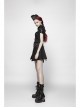 Front Chest Metal Buckle Strap Metal Button Short Sleeve Black Punk Leather Knit Blouse