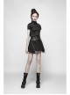 Front Chest Metal Buckle Strap Metal Button Short Sleeve Black Punk Leather Knit Blouse