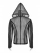 Black Punk Asymmetrical Collage Imitation Leather Mesh Hoodie