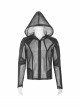 Black Punk Asymmetrical Collage Imitation Leather Mesh Hoodie