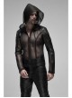 Black Punk Asymmetrical Collage Imitation Leather Mesh Hoodie