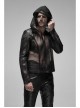Black Punk Asymmetrical Collage Imitation Leather Mesh Hoodie