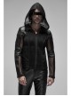 Black Punk Asymmetrical Collage Imitation Leather Mesh Hoodie