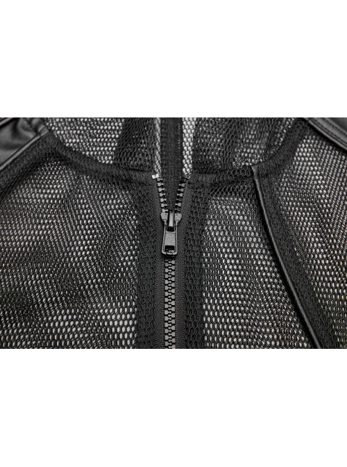 Black Punk Asymmetrical Collage Imitation Leather Mesh Hoodie