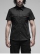 Black Punk Metal Button Short Sleeve Woven Shirt