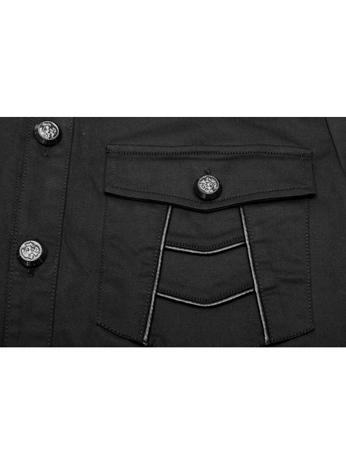 Black Punk Metal Button Short Sleeve Woven Shirt