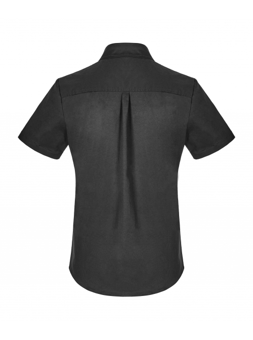 Black Punk Metal Button Short Sleeve Woven Shirt