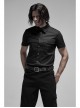 Black Punk Metal Button Short Sleeve Woven Shirt