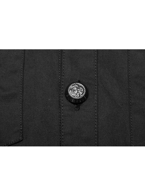 Black Punk Metal Button Short Sleeve Woven Shirt