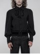 Frill Bow Tie Front Chest Decals Lantern Sleeve Black Gothic Shirt