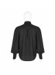 Frill Bow Tie Front Chest Decals Lantern Sleeve Black Gothic Shirt