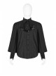 Frill Bow Tie Front Chest Decals Lantern Sleeve Black Gothic Shirt
