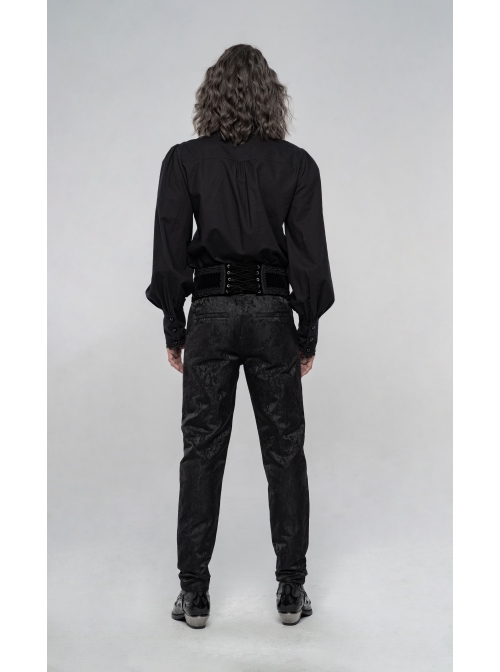 Frill Bow Tie Front Chest Decals Lantern Sleeve Black Gothic Shirt