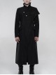 Front Oblique Placket Metal Button Back Waist Metal Hasp Black Punk Woolen Long Coat