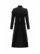 Front Oblique Placket Metal Button Back Waist Metal Hasp Black Punk Woolen Long Coat
