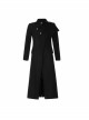 Front Oblique Placket Metal Button Back Waist Metal Hasp Black Punk Woolen Long Coat
