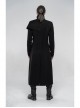 Front Oblique Placket Metal Button Back Waist Metal Hasp Black Punk Woolen Long Coat