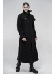Front Oblique Placket Metal Button Back Waist Metal Hasp Black Punk Woolen Long Coat