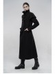 Front Oblique Placket Metal Button Back Waist Metal Hasp Black Punk Woolen Long Coat