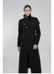 Front Oblique Placket Metal Button Back Waist Metal Hasp Black Punk Woolen Long Coat