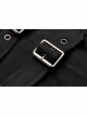 Front Oblique Placket Metal Button Back Waist Metal Hasp Black Punk Woolen Long Coat