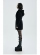 Waist Metal Eyelets Strap Decoration Metal Buckle Leather Belt Black Gothic Cashmere Hoodie Coat