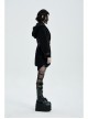 Waist Metal Eyelets Strap Decoration Metal Buckle Leather Belt Black Gothic Cashmere Hoodie Coat