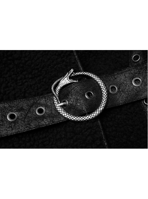 Waist Metal Eyelets Strap Decoration Metal Buckle Leather Belt Black Gothic Cashmere Hoodie Coat