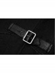 Stand-Up Collar Metal Buckle Crack Leather Strap Decoration Lace-Up Cuff Black Punk Woolen Coat