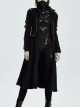 Stand-Up Collar Metal Buckle Crack Leather Strap Decoration Lace-Up Cuff Black Punk Woolen Coat