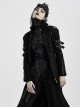 Stand-Up Collar Metal Buckle Crack Leather Strap Decoration Lace-Up Cuff Black Punk Woolen Coat