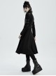 Stand-Up Collar Metal Buckle Crack Leather Strap Decoration Lace-Up Cuff Black Punk Woolen Coat