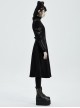 Stand-Up Collar Metal Buckle Crack Leather Strap Decoration Lace-Up Cuff Black Punk Woolen Coat