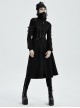 Stand-Up Collar Metal Buckle Crack Leather Strap Decoration Lace-Up Cuff Black Punk Woolen Coat