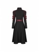 Stand-Up Collar Metal Buckle Red Crack Leather Strap Decoration Lace-Up Cuff Black Punk Woolen Coat